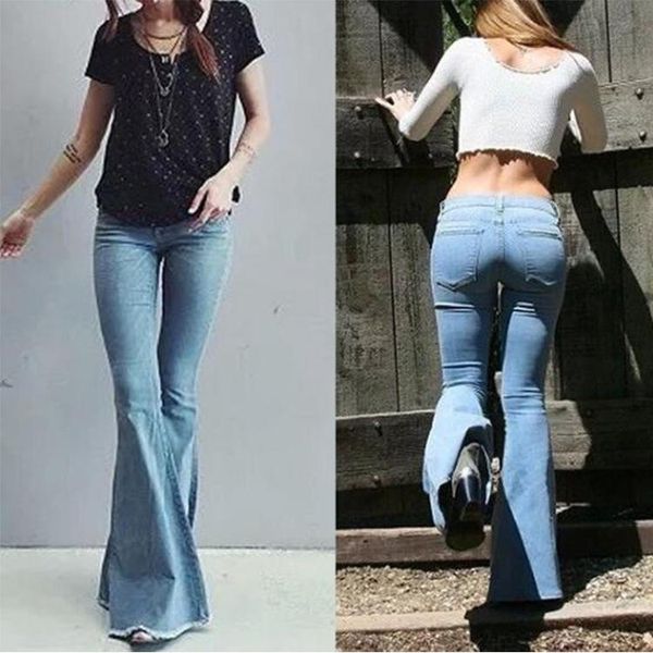 

women's jeans cross border quick sale with thin fringe flare pants, Blue