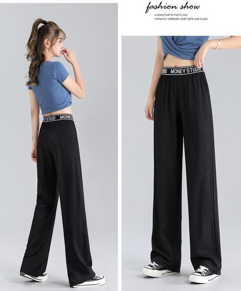 

women's pants & capris large size long loose and thin ice silk slacks jeans suitable for tall girls plus clothes, Black;white
