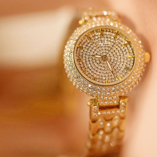 

wristwatches fully-jewelled brand women's watch on a bracelet rhinestone ladies gold wrist for woman casual luxury hand, Slivery;brown