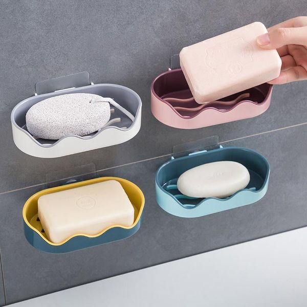 

double layer water draining soap holder wavy wall hangers dish bathroom punched xiang zao jia put the in box dishes