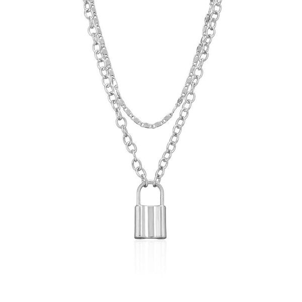 

pendant necklaces vintage punk multilayer choker lock link chain necklace for women hip hop silver color collar party fashion jewelry gift