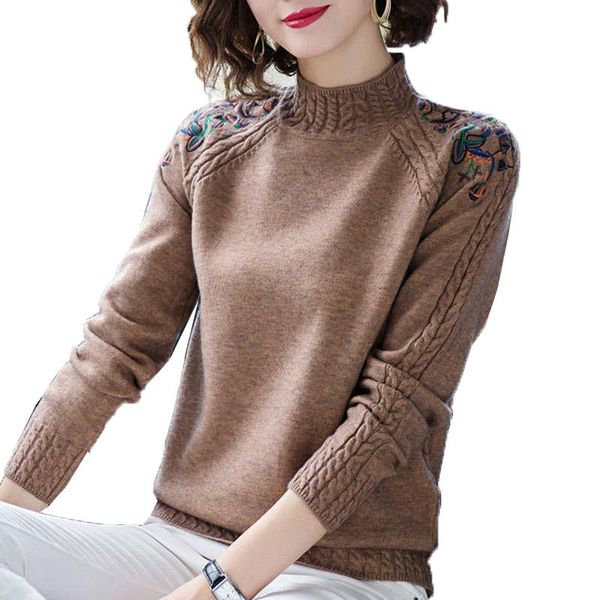 

women's sweaters turtleneck fashion sweater pullover 2021 autumn winter long sleeve embroidered knitted bottoming shi, White;black