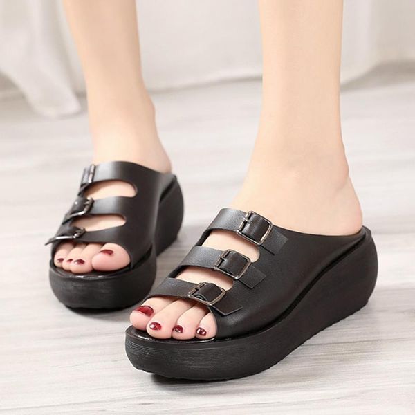 

rome casual sandals women wedges open toe summer shoes fashion 2021wedges 5.12, Black