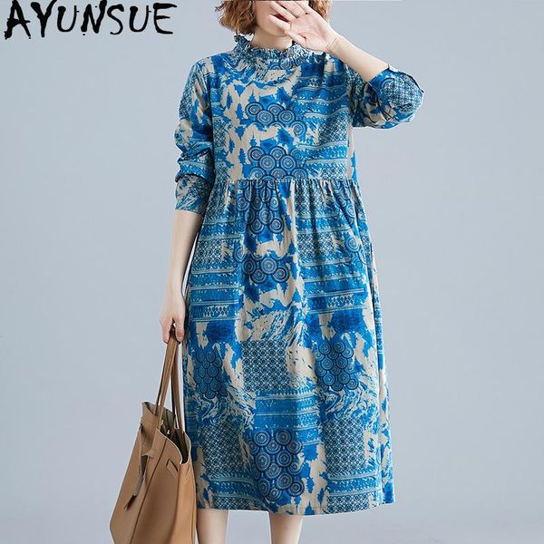 

spring summer floral dress women vintage long sleeve cotton linen beach boho dresses korean vestidos kj4650 casual, Black;gray