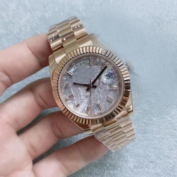

watch 41mm u1 men crystal cubes automatic movement double date gray dial gold 316 stainless band, Slivery;brown