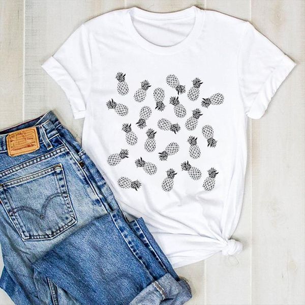 

pineapple simple fashion print womens t shirt fruit beach summer tee clothes graphic, White