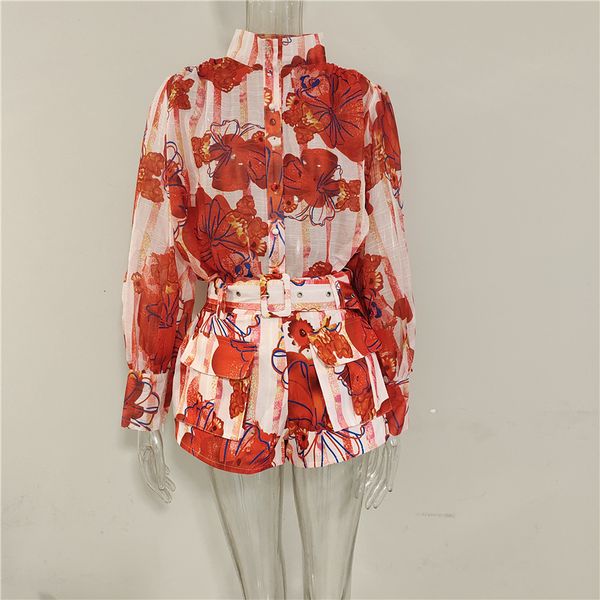 

women's blouses & shirts fashion long sleeve blouse and shorts with sash sets bvbr, White