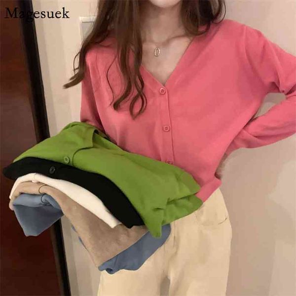 

autumn fashion casual v-neck knitted cardigan sweater women loose vintage korean short s 11753 210512, White;black