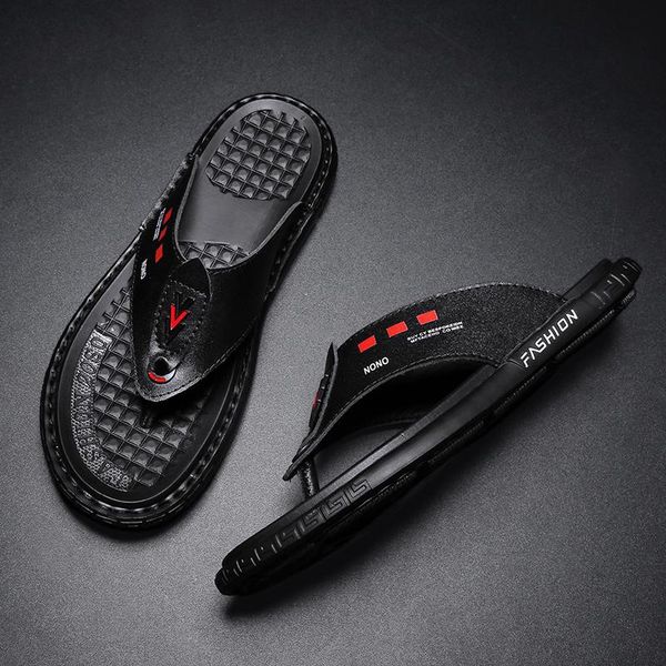 

slippers zandalias hombre sandals outdoor summer men leather classic roman sandel for sandalia masculino sandales cuir sandale ete homme, Black