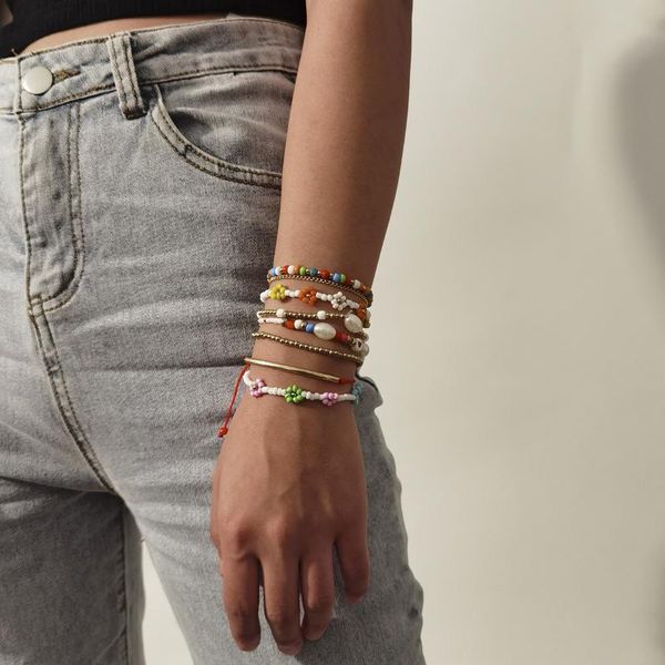 

beaded, strands bohemia colourful beads bracelet set for women hand-woven bracelets beach multilayer chains on hand girl's gift holiday, Black