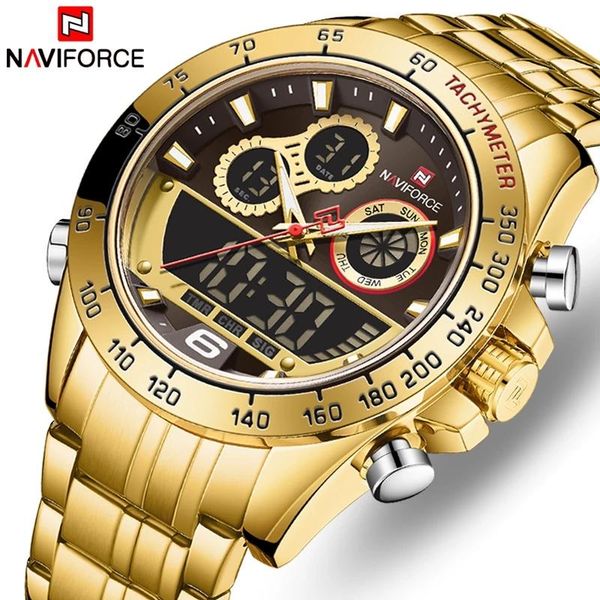 

wristwatches naviforce mens quartz gold watches men sport waterproof man wristwatch chronograph male clock relogio masculin, Slivery;brown