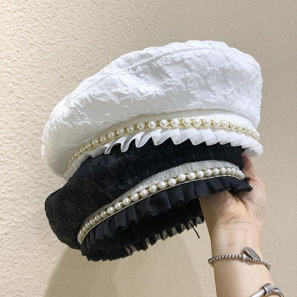 

berets spring summer women's beret black white color lace classic plain lady hat leisure painter for girls, Blue;gray