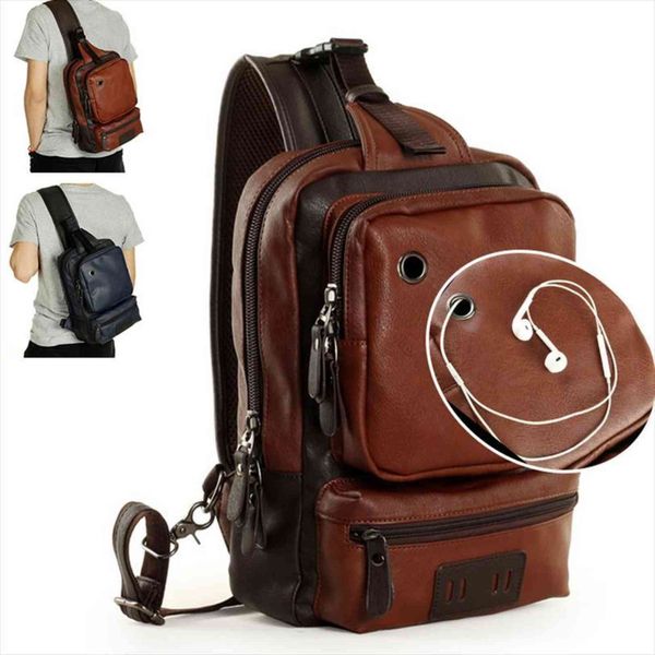 

male usb charging bags mens chest bag pu shoulder fashion diagonal package messenger travel crossbody backpack