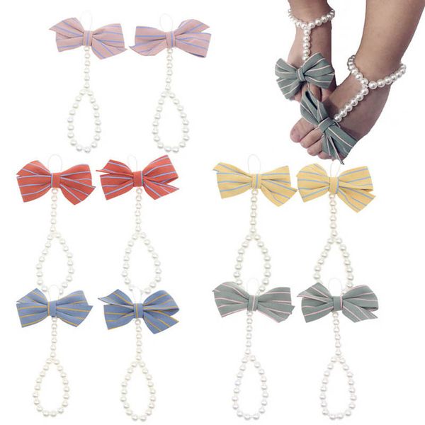 

girls hair accessories baby anklets foot shoes pearl bowknot stripe summer sandals newborn pgraphy props b7664, Slivery;white