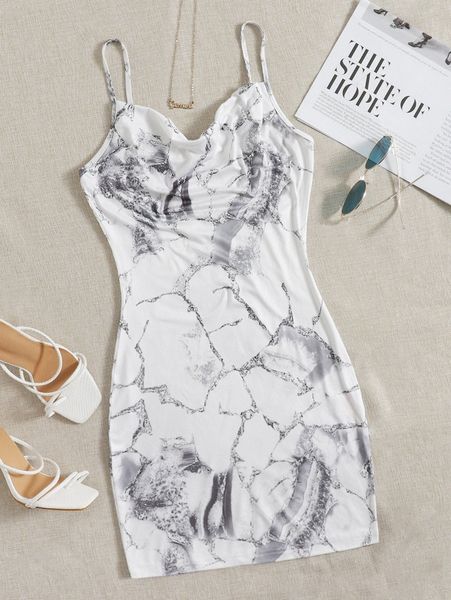 

marble print cami dress g8lp#, Black;gray