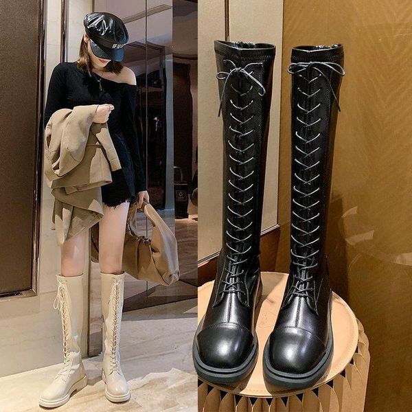 

boots winter shoes for women thigh high heels boots-women luxury designer round toe 2021 over-the-knee med autum, Black