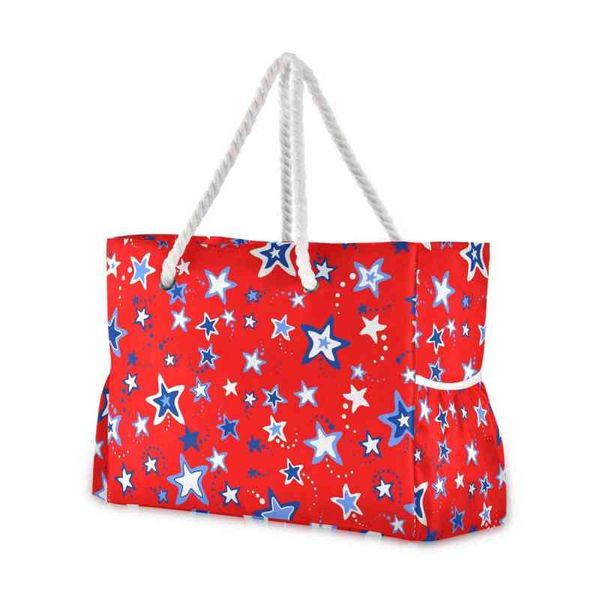 

shopping ring, women's multicolor nylon handbag, fashionable beach bag, july 4 red and blue stars, handbag 220310