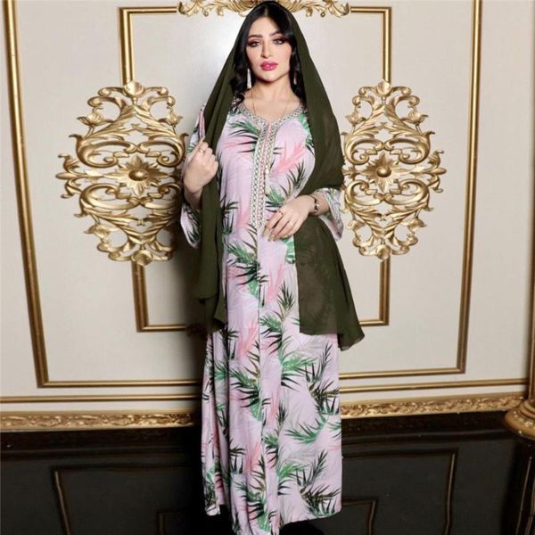 

ethnic clothing dubai kaftan printed muslim long dress arabic abaya islamic moroccan maxi robe gown middle east ramadan women jalabiya fashi, Red