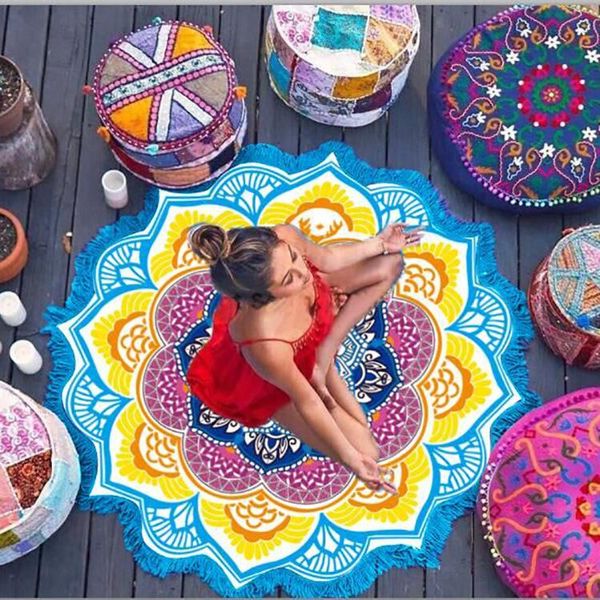 

yoga mat chakra beach towel tassel toalla mandala tapestry sunblock round cover-up bath lotus bohemian 150cm mats