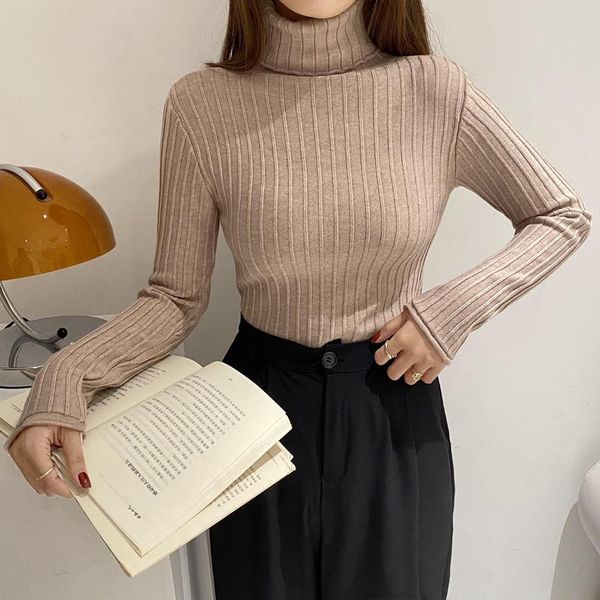 

women's sweaters long sleeve warm sweater 2021 chic casual autumn winter basic pullovers women turtleneck solid knit slim pullover fema, White;black