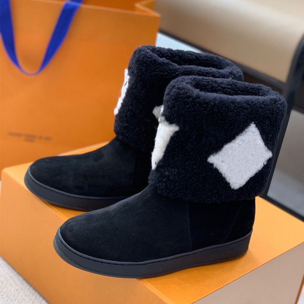 

2021 luxury designer snow boot woman furry boots platform genuine lady leather laureate women high heel martin desert designers shoes fashio, Black