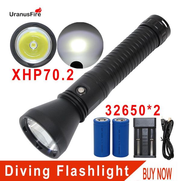 

uranusfire underwater 100m diving light waterproof led xhp70.2 torch 32650 powerful 4000lumens xhp70 scuba dive lamp flashlights torches