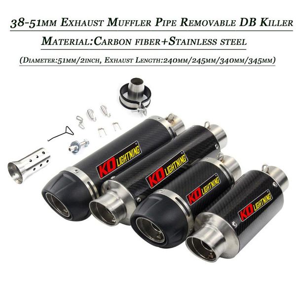 

motorcycle exhaust system 51mm heade muffler baffler refit for pipe removable db killer carbon fiber tail vent tip tube
