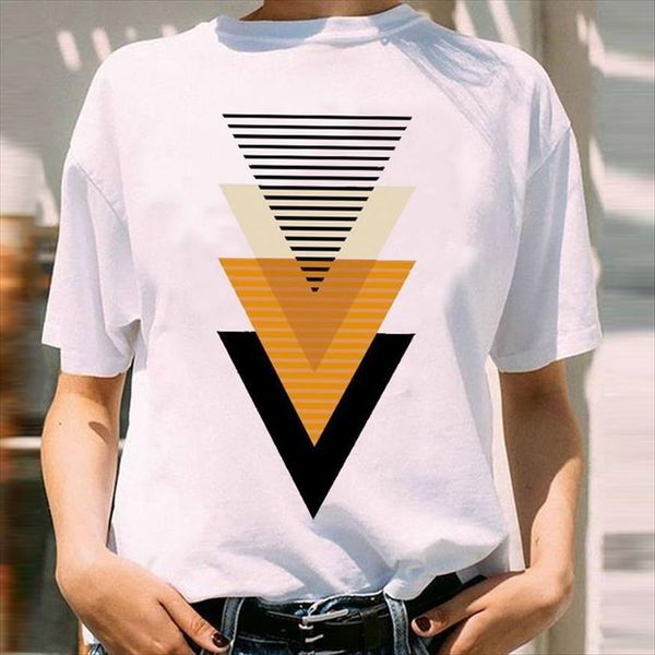 

graphic geometric striped aesthetic womens t shirt 90s girl fashion short sleeve print female clothes tees, White
