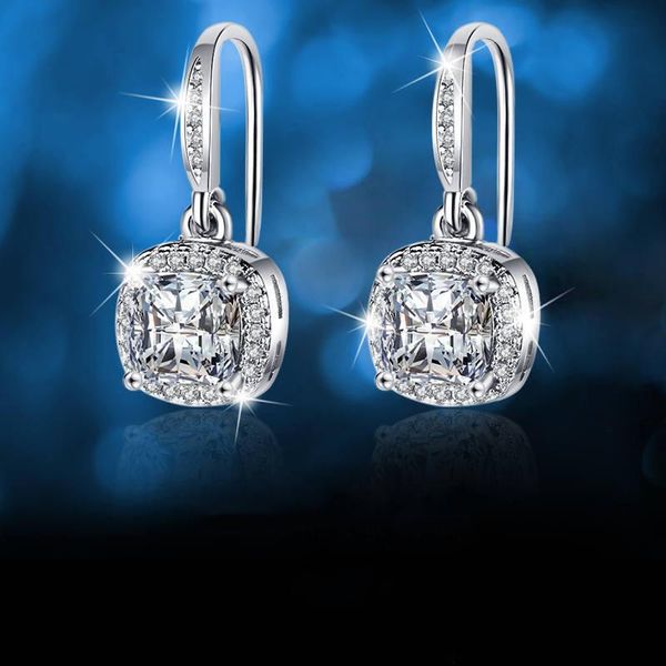 

dangle & chandelier cute square zircon earrings classic female white crystal drop charm gold silver color wedding for women