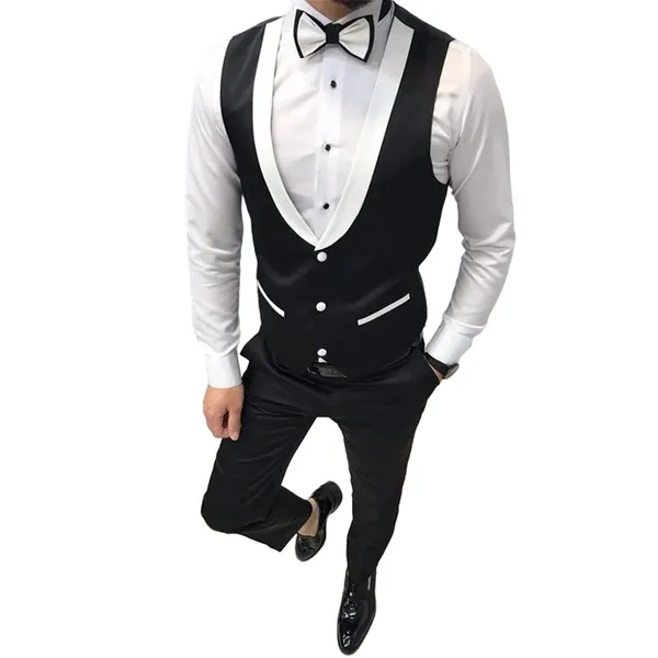 Мужские костюмы Blazers Groom Жилеты для свадьбы Черный деловой костюм Slim Fit Mens Жилет Итальянские Формальные Вечеринки Платье Groomsmen Свитер Рубашка Whis