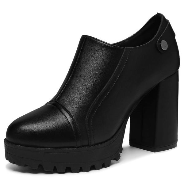 

dress shoes fashion spring autumn women casual chunky high heels round toe zip soft leather pumps office work m0402, Black