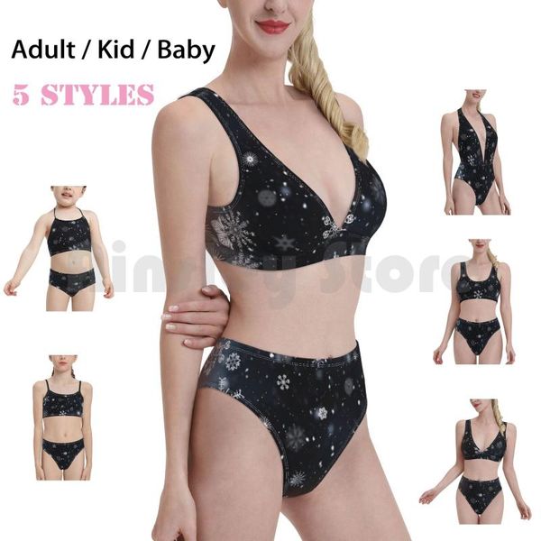 Costumi da bagno da donna Fiocchi di neve Design Costume da bagno Bikini Imbottito Vita alta Neve Inverno Gelo Pupazzo di neve Ghiaccio Vacanze