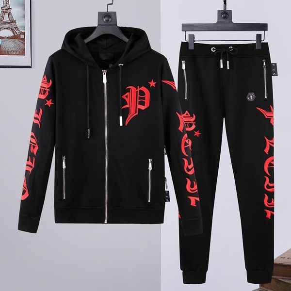 

men's hoodies & sweatshirts german fashion brand european station hooded sports and leisure sweater zipper embroidered letter pp suit, Black