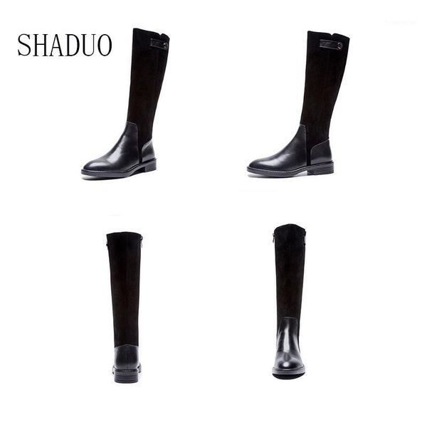 

boots 2021 shaduo women winter leather high european and american stitching knight1, Black