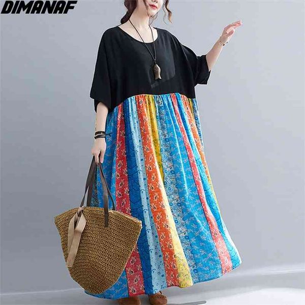 

plus size women dress patchwork linen summer sundress loose short sleeve floral show thin casual 210531, Black;gray