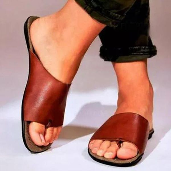 

slippers retro women clip toe slides pu ladies flip flop flats shoes summer female comfort woman plus size casual beach bathroom, Black