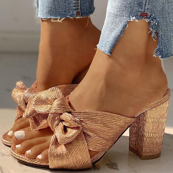 

dress shoes women sandals bow summer chunky square high heels ladies fashion party slip on woman footwear 2021 female plus size, Black