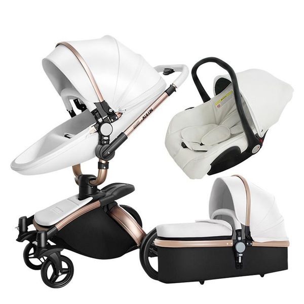 Passeggini # Baby Luxury Designer Brand Pelle 3 in 1 Passeggino Sospensione bidirezionale 2 Seggiolino auto di sicurezza Nato Culla Carrozzina Piega1 Vendi come torte calde Popolare