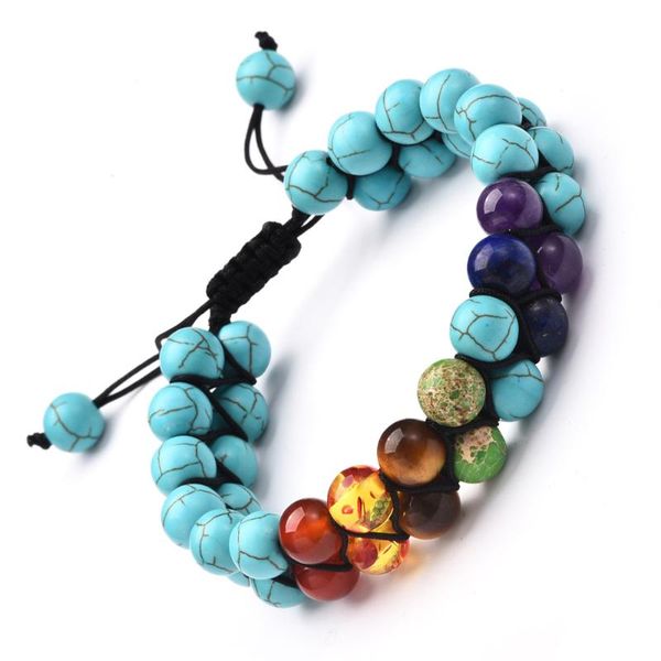 

beaded, strands 8mm 7 chakra double-deck lava braid bracelets adjustable couples distance charm fashion weave women men bracelet, Black