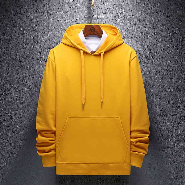 

solid sweatshirt men cotton casual pullover o-neck loose long sleeve oversized warm ribbed hem hoodies mens pocket 210524, Black