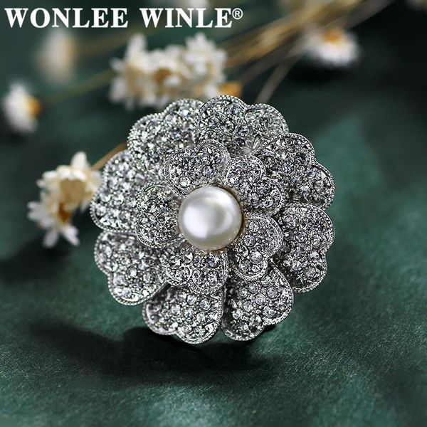 

pins, brooches wonlee winle full rhinestone austria crystal pearl sunflower for women fashion jewelry, Gray