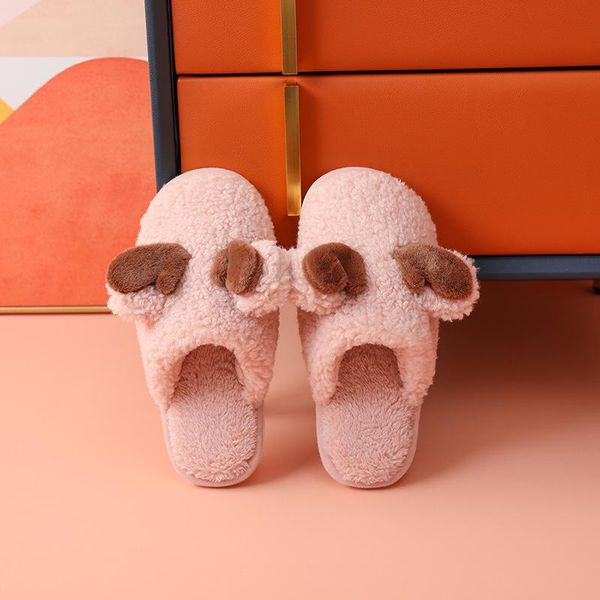

slippers fall/winter style plush female couple indoor home non-slip warmth and breathable thick cotton, Black