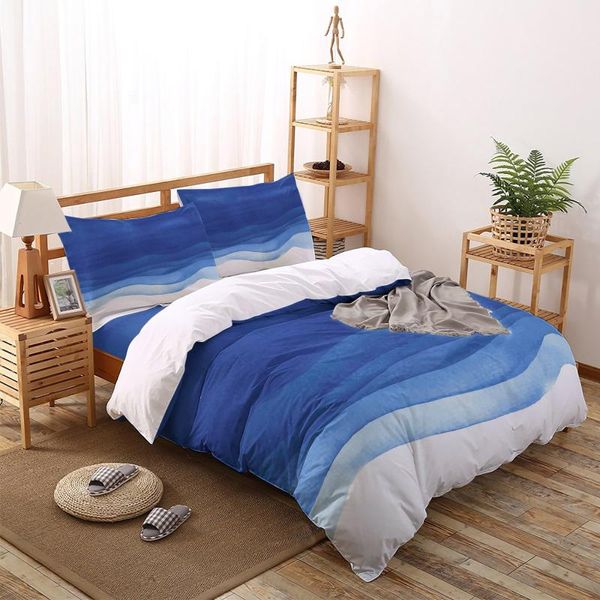 Conjuntos de cama Gradiente Aquarela Azul Devet Cobertura Conjunto Home Têxtil Bedlocheres Comforter Luxury Sheet Folha