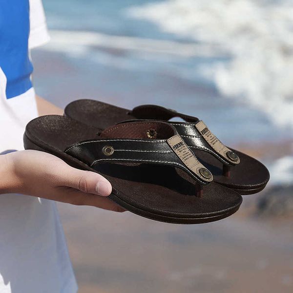 

men's sandals clip toe flip flop outdoor beach men's casual hole shoes, Black