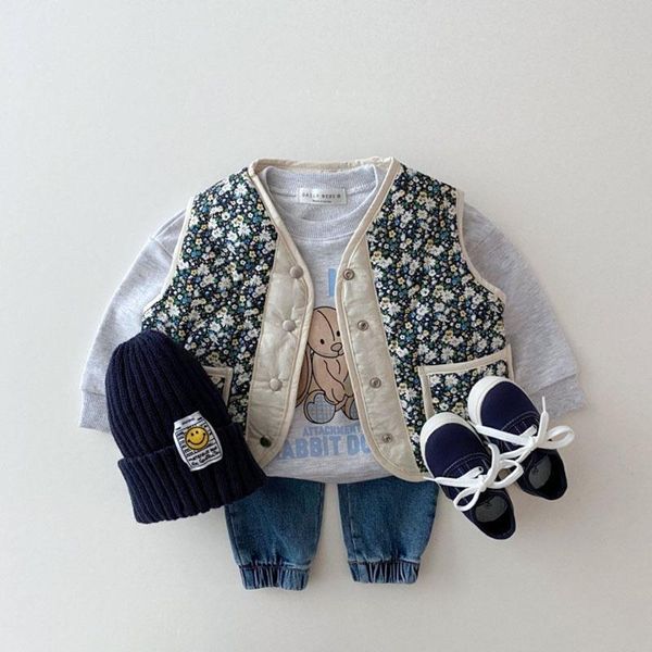 

waistcoat 2021 autumn winter cotton keep warm born clothes infant girls fashion floral pattern vest coat wear on both sides 2 colors, Camo