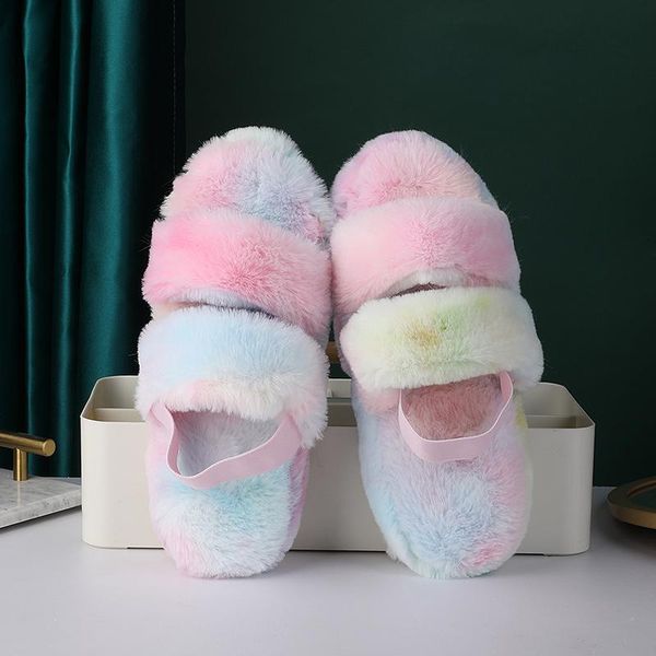 

slippers women faux fur autumn winter warm plush gray color non-slip cozy home furry, Black