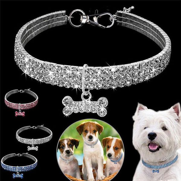 

pet supplies accessories 3 rows of rhinestone stretch line necklaces dog cat crystal collars for small puppy & leashes