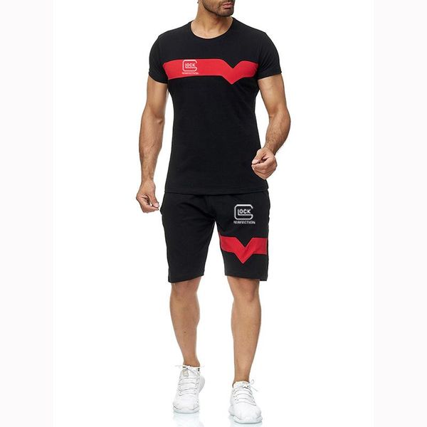 

men's tracksuits 2021 summer perfection shooting printing stripe casual comfortable t-shirt cotton harajuku short pants 2pcs suit, Gray