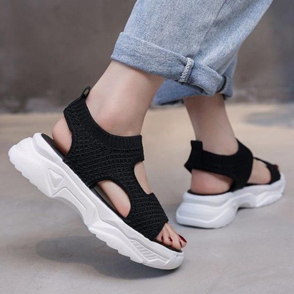 

dress shoes beige mesh flats sandals for women summer 2021 platform slip on woman comfortable casual beach sandalias, Black