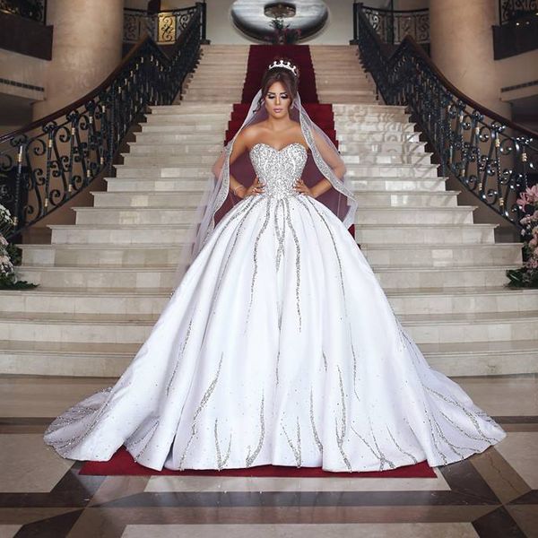 

custom luxury strapless beaded princess backless wedding dress aso ebi, White
